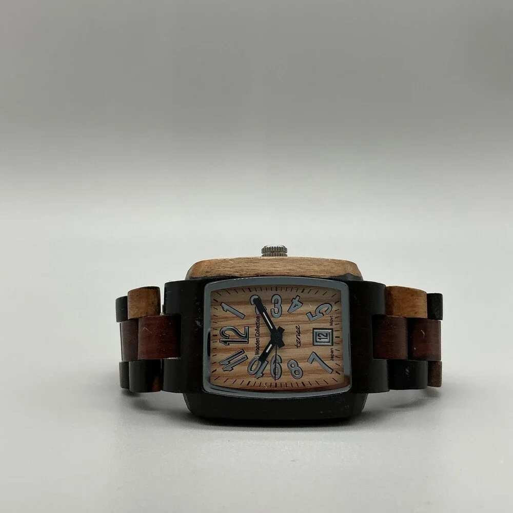 Tense Wooden Collection Mens Watch 35mm Beige Dial Wood Bracelet Date 6.75